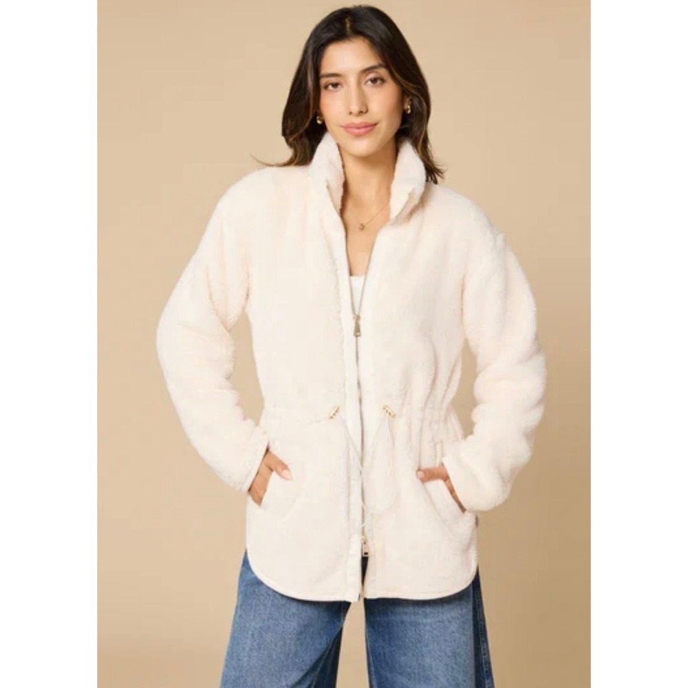 Softies Dream Plush Full Zip OffWhite Jacket Small Coquette Cozy Pockets Soft